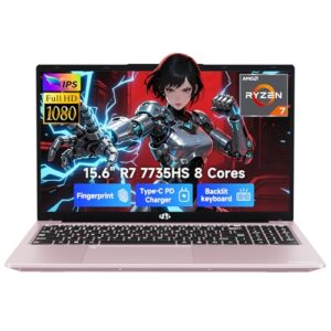 NIMO 15.6" IPS FHD-Gaming-Laptop, Ryzen 7 7735HS 64GB DDR5 RAM 1TB SSD (Beats i7-12650H, 8C/16T, Up to 4.75GHz) Computer with Radeon 680M Graphics 100W Type-C Backlit Keyboard Fingerprint