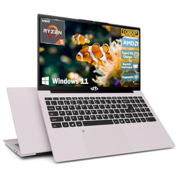 NIMO 15.6 Student-Laptop, Ryzen 5 (Beat i5-1135G7), 8GB RAM 256GB SSD, Radeon Vega 8 GPU, Backlit KB, Type-C PD 65W, Fingerprint Unlock, USB3, 2.0MP Camera, Win 11 Notebook for Business Study Work