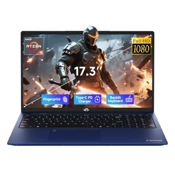 NIMO 17.3" IPS FHD-Gaming-Laptop, Ryzen 5 6600H 16GB DDR5 RAM 1TB SSD (Beat i7-1165G7 Up to 4.5GHz) Radeon 660M GPU-Computer with 100W Type-C Backlit Keyboard Fingerprint