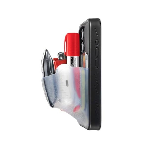 Ninja Labs Capa de telefone Flex Pouch (estica para guardar mais de 30 cartões, Airpods, protetor labial, chave de carro e dinheiro) (preta/transparente, iPhone 17 PRO MAX)