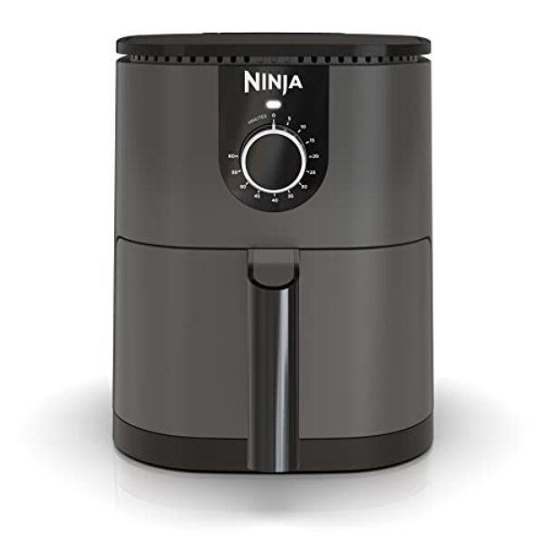 Ninja Mini fritadeira AF080, capacidade de 2 quartos, compacta, antiaderente, com temporizador de ajuste rápido, cinza