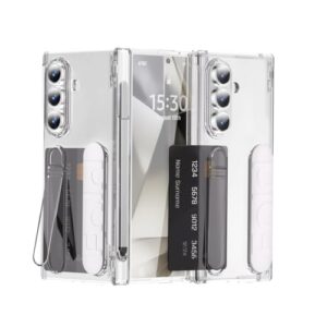NINKI Alça transparente para Samsung Galaxy Z Fold 7 com suporte para caneta S e caneta, carteira integrada com suporte para cartão, capa protetora de tela com suporte rígido para Samsung Z Fold 7