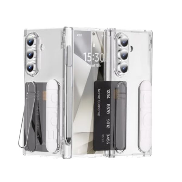 NINKI Alça transparente para Samsung Galaxy Z Fold 7 com suporte para caneta S e caneta, carteira integrada com suporte para cartão, capa protetora de tela com suporte rígido para Samsung Z Fold 7