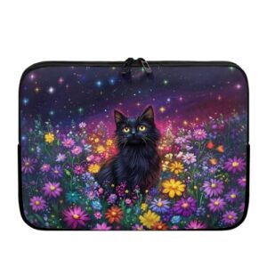 Nittanovaca Bolsas de computador com estampa floral de gato para laptops à prova de choque 12 polegadas bolsa carteiro com zíper, capa para laptop fácil de carregar, capa de transporte de computador