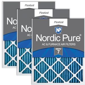 Nordic Pure 10 x 24 x 1 (tamanho real: 24 x 59 x 69 cm) Filtros de ar plissados MERV 7 pacote com 3
