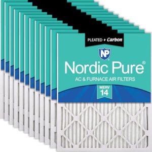 Nordic Pure 12 x 16 x 1 (tamanho real: 29 x 38 x 38 cm) Filtros de ar plissados MERV 14 Plus Carbon pacote com 12