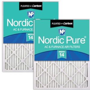 Nordic Pure 12 x 16 x 1 (tamanho real: 29 x 38 x 38 cm) Filtros de ar plissados MERV 14 Plus Carbon pacote com 2