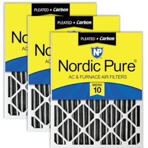 Nordic Pure 12 x 20 x 2 (tamanho real: 29 x 49 x 48 x 3 cm) Filtros de ar para forno MERV 10 plissados mais carbono pacote com 3