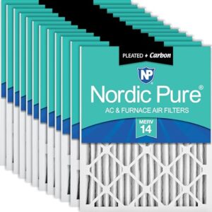 Nordic Pure 12 x 25 x 2 (tamanho real: 11 1/2 x 24 1/2 x 1 3/4) Filtros de ar plissados MERV 14 Plus Carbon pacote com 12