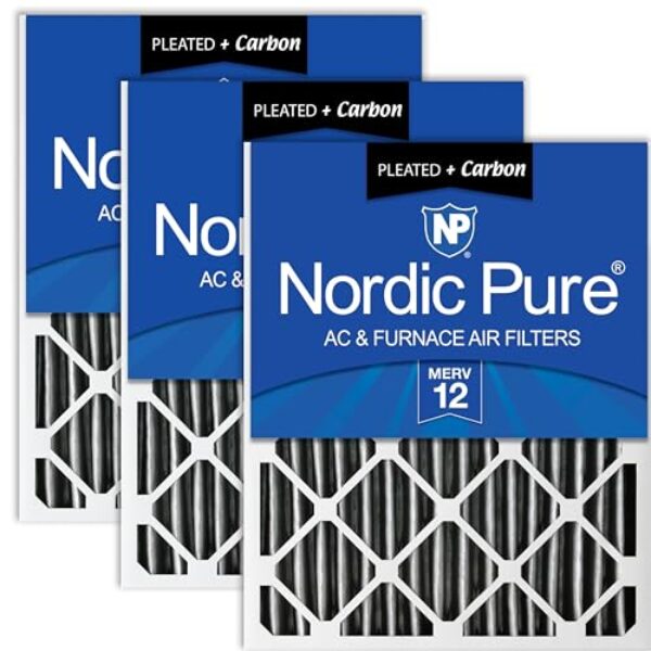 Nordic Pure 12 x 25 x 2 (tamanho real: 29 x 61 x 61 x 3 3/4) Filtros de ar de forno MERV 12 plissados mais carbono pacote com 3