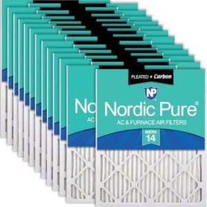 Nordic Pure 16 x 16 x 1 (tamanho real: 15 3/4 x 15 3/4 x 3/4) Filtros de ar plissados MERV 14 Plus Carbon pacote com 24