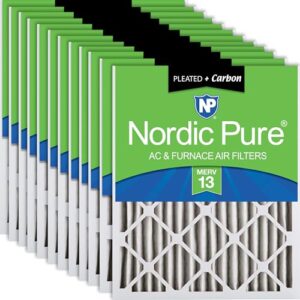 Nordic Pure 16 x 24 x 2 (tamanho real: 38 x 69 x 3 cm) Filtros de ar plissados MERV 13 Plus Carbon pacote com 12