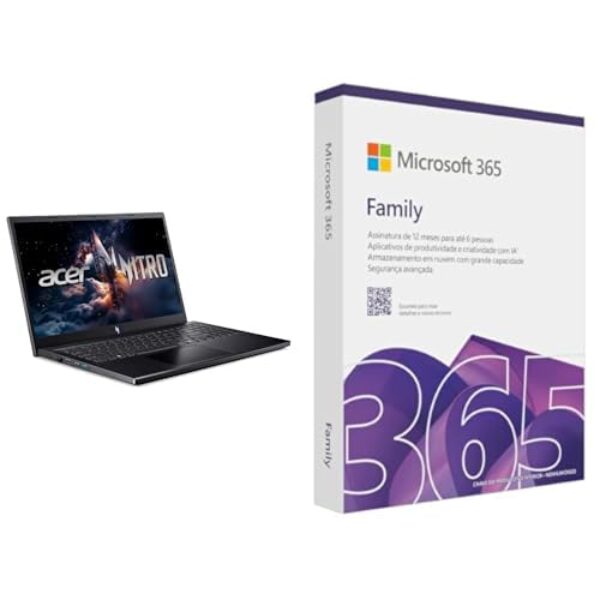 Notebook Acer Nitro V15 ANV15-52-51E4 Intel Core i5 16GB 512GB SSD Tela 15,6 Led IPS 165Hz (RTX 4050) FHD Windows 11 + Microsoft 365 Family (12 meses) até 6 usuários