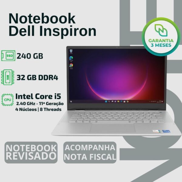 Notebook Dell Touch Screen 14" | Core I5 2.40 Ghz | 32gb Ram | Ssd 240gb - Trabalho, Apresentação, Toque na Tela, Tablet