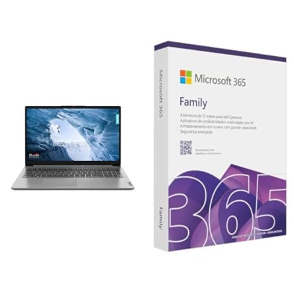 Notebook Lenovo IdeaPad 1 15IRU7 Intel Core i3-1315U 8GB 256GB SSD Windows 11 15.6" - 83QJ0001BO Cloud Grey + Microsoft 365 Family (12 meses) até 6 usuários