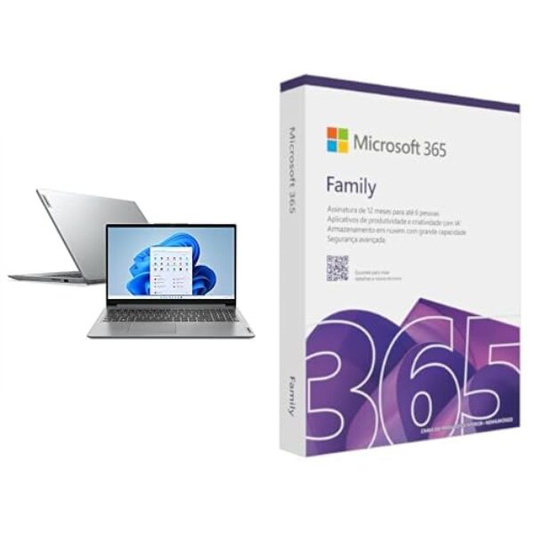 Notebook Lenovo Ideapad 1i Intel Core i5-1235U 8GB 512GB SSD 15.6" W11 + Microsoft 365 Family (12 meses) até 6 usuários