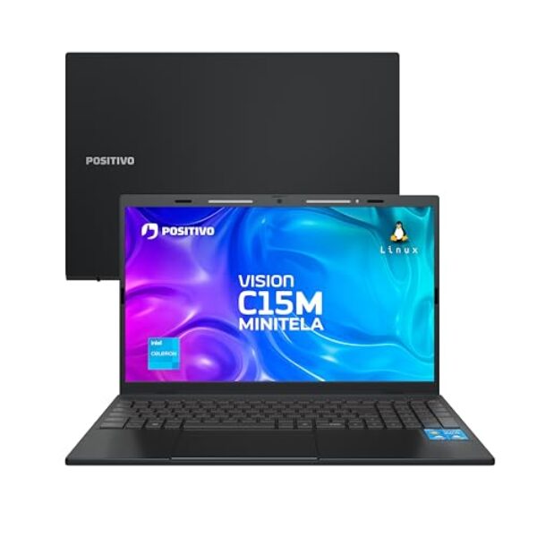 Notebook Positivo Vision C15M Intel Celeron N4500 Linux 8GB RAM 256GB eMMC Tela 15" Full HD IPS Antirreflexo – com Minitela - Cinza