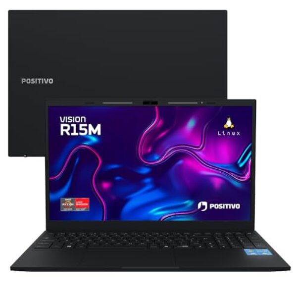 Notebook Positivo Vision R15M AMD Ryzen 5-5625U Linux 16GB RAM 512GB SSD Wi-Fi 6 Tela 15” Full HD IPS Antirreflexo - Minitela - Permite upgrade de memória RAM e SSD - Preto