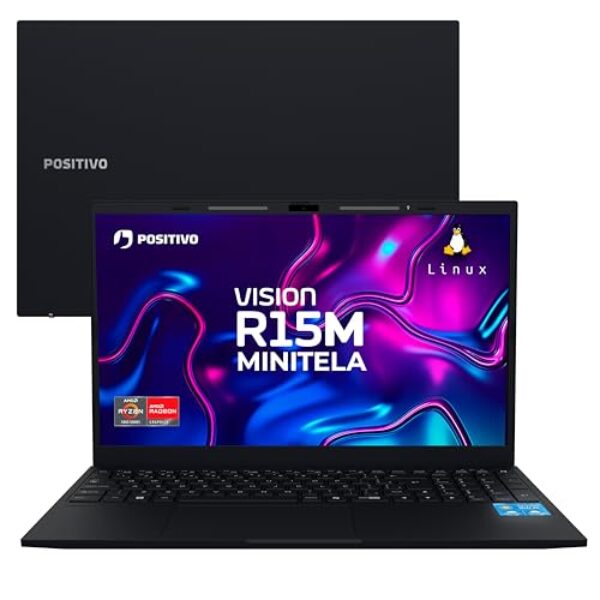 Notebook Positivo Vision R15M AMD Ryzen 7-5825U Linux 16GB RAM 512GB SSD Wi-Fi 6 Tela 15” Full HD IPS Antirreflexo - Minitela - Permite upgrade de memória RAM e SSD - Preto