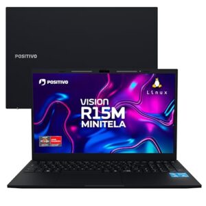 Notebook Positivo Vision R15M AMD Ryzen 7-5825U Linux 24GB RAM 512GB SSD Wi-Fi 6 Tela 15” Full HD IPS Antirreflexo - Minitela - Permite upgrade de memória RAM e SSD - Preto