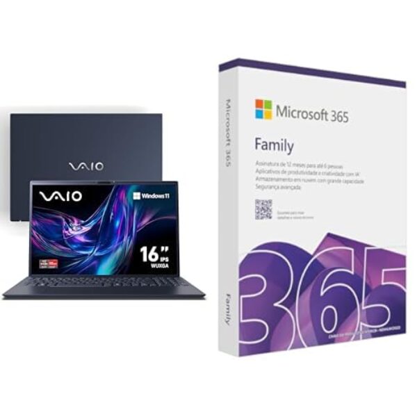 Notebook VAIO FE16 AMD Ryzen 5-5625U + Microsoft 365 Family (12 meses) até 6 usuários