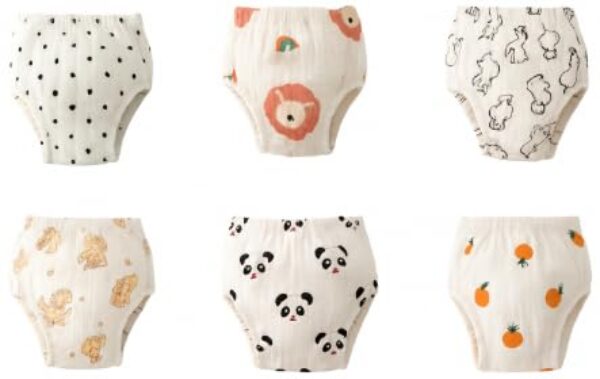 NURTUREBLOOM, Roupa íntima de treinamento 100% algodão musselina para crianças pequenas (1 pacote com 6, 10 a 16 kg), reutilizável, resistente a vazamentos, respirável para peles sensíveis