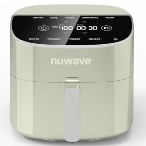 Nuwave Brio Plus Fritadeira a ar de 8 litros, sem PFAS, nova e melhorada, tela sensível ao toque digital, tela branca fria, 10.0 °C ~ 204.4 °C em precisão de 5°, 5 funções de cozimento, 100