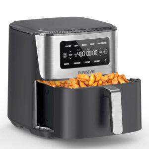 NUWAVE Fritadeira Brio Plus 6 em 1, grande capacidade de 7 litros, controle preciso de temperatura de 10 °C a 204 °C, antiaderente não tóxico, livre de PFA, frite ao ar, assar, torrar, desidratar