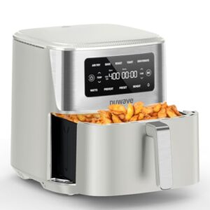 NUWAVE Fritadeira Brio Plus 6 em 1, grande capacidade de 7 litros, controle preciso de temperatura de 10 °C a 204 °C, antiaderente não tóxico, livre de PFA, frite ao ar, assar, torrar, desidratar