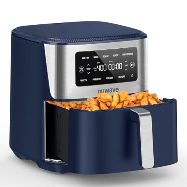 NUWAVE Fritadeira Brio Plus 6 em 1, grande capacidade de 7 litros, controle preciso de temperatura de 10 °C a 204 °C, antiaderente não tóxico, livre de PFA, frite ao ar, assar, torrar, desidratar