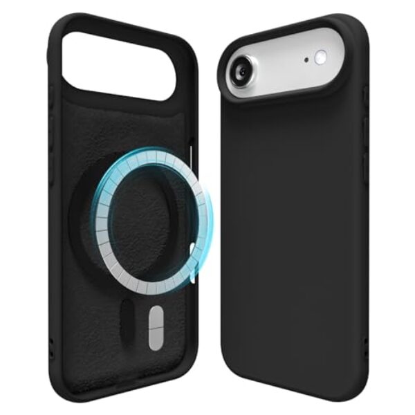 oakxco Capa de silicone para iPhone 17 Air compatível com carregamento Magsafe magnético sem fio, gel de borracha macia fina com ímã, capa fosca TPU Mag para mulheres e homens, preta