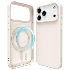 oakxco Capa de silicone para iPhone 17 Pro compatível com carregamento Magsafe magnético sem fio, gel de borracha macia fina com ímã, capa fosca TPU Mag para mulheres e homens, bege creme de pedra