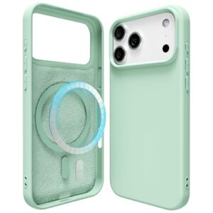 oakxco Capa de silicone para iPhone 17 Pro Max compatível com carregamento Magsafe magnético sem fio, gel de borracha macia fina com ímã, capa fosca TPU Mag para mulheres e homens, verde menta