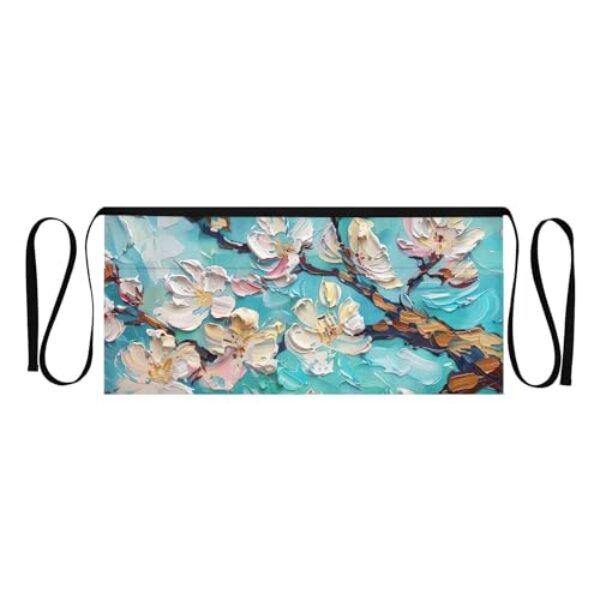 ODAWA Daisies Avental branco garçonete garçom garçom garçom avental curto servidor avental curto, 30 cm, Flor de pintura 3s, Tamanho Único