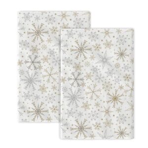 OFIRD Toalhas de prato de Natal 40,6 x 61 cm, pacote com 2, toalhas de cozinha de floco de neve cinza dourado, toalha de banho decorativa de inverno, toalha de mão para decoração de casa de fazenda