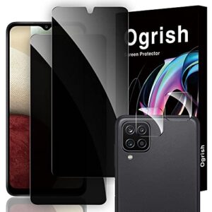 Ogrish Pacote com 2 protetores de tela de vidro temperado de privacidade para Samsung Galaxy A12/a12 Nacho - e 2 protetores de lente de câmera - antiimpressões digitais, à prova de estilhaçamento
