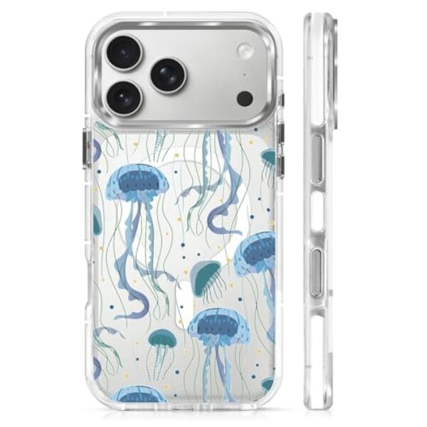 OKBUOK Capa para iPhone 17 Pro Max [compatível com Magsafe], capa magnética transparente de silicone à prova de choque com padrão água-viva do oceano