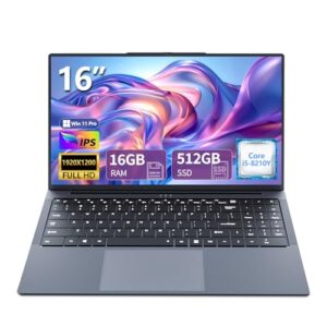 Omnica Laptop i5 2025, laptop de 16 polegadas até 3,60 GHz, laptops tradicionais com 16 GB de RAM 512 GB SSD, FHD 1920 x 1200, ângulo aberto de 180°, teclado retroiluminado, topo de colo para