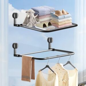 onaner Rack de secagem de parede de 39,9 cm, suporte de lavanderia dobrável de modo duplo, prateleira de parede/janela para gatos, prateleira de secagem de roupas de malha dobrada de 1 camada