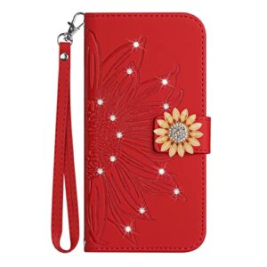 ONV Capa carteira compatível com Samsung Galaxy A13 5G - Capa de couro flip de girassol brilhante com glitter slot para cartão à prova de choque com suporte magnético para Samsung Galaxy A13 5G [HT