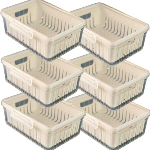 Organizador de Geladeira，Secador de Salada，Conjunto de 6 PeçAs，Capacidade de 3,8 Litros，Completo Com Tampa e Bandeja Interna para Drenagem de áGua，Adequado para Lavar Frutas e Legumes(6 Organizadores)
