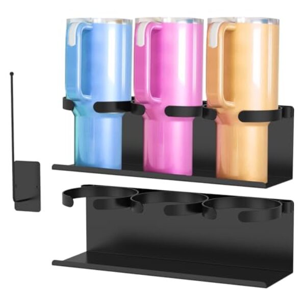 Organizador magnético de garrafa de água de 2 peças para geladeira, suporte de copo de aço carbono, suporte magnético para copo com organizador de tampa, rack de armazenamento de garrafa de água com