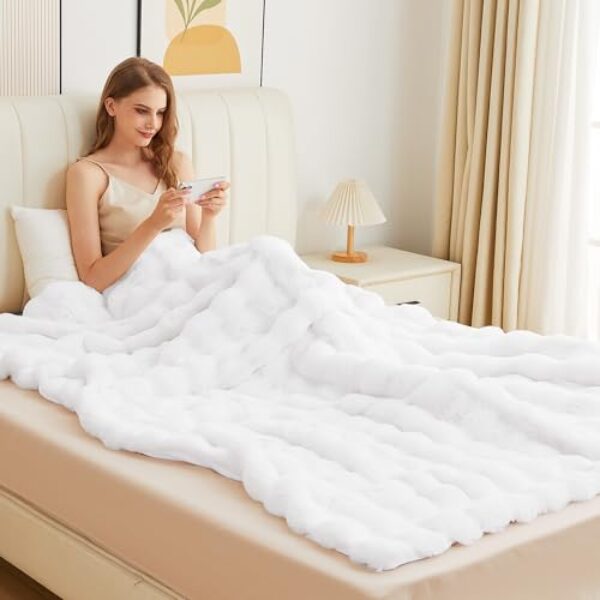 ORINOVA Cobertor peludo branco king size macio pele sintética manta cobertor de pele de coelho felpudo para cama aconchegante 90x108 cobertores fofos king para quarto sala de estar decoração de casa