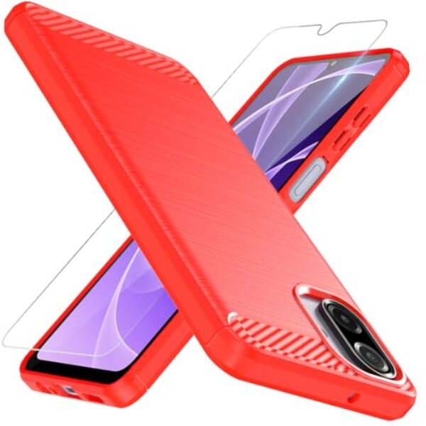 Osophter Capa para Galaxy-A07: com protetor de tela, capa protetora de borracha TPU flexível com absorção de choque para Samsung Galaxy A07 (vermelho laranja)