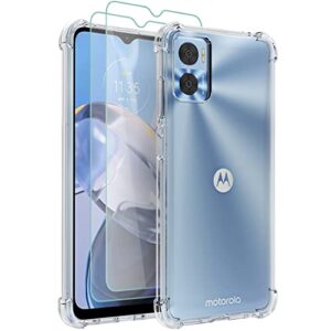 Osophter Capa para Moto E22, capa transparente para Moto E22i com 2 películas protetoras de tela, cantos reforçados, TPU (poliuretano termoplástico) com absorção de choque, capa de celular flexível