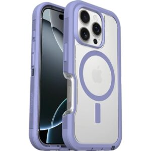 Otterbox Capa Defender XT transparente para iPhone 16 Pro, Lavender Haze - Transparente/Roxo Padrão Militar Militar dos EUA