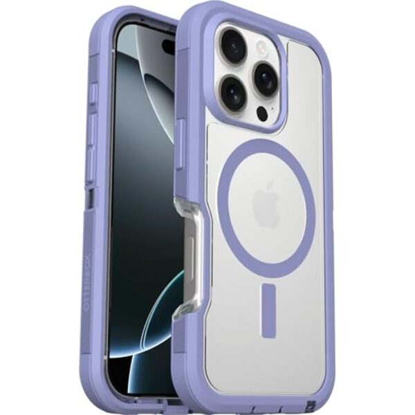 Otterbox Capa Defender XT transparente para iPhone 16 Pro, Lavender Haze - Transparente/Roxo Padrão Militar Militar dos EUA