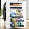 OtterOasis Pacote com 5 prateleiras magnéticas para geladeira e máquina de lavar, organizador magnético de lavanderia, suporte magnético para temperos para geladeira com ganchos versáteis, suporte de