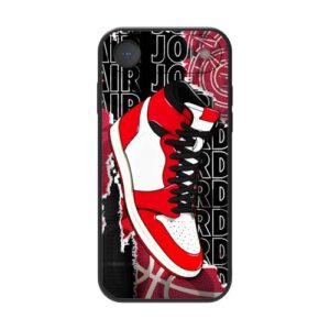 OUWPVWFJ Capa de telefone preta elegante compatível com iPhone 17 Air com design de tênis de basquete vermelho e branco para meninos e homens - Cobertura total da lente para proteção máxima