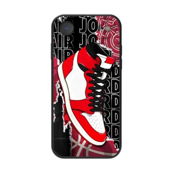OUWPVWFJ Capa de telefone preta elegante compatível com iPhone 17 Air com design de tênis de basquete vermelho e branco para meninos e homens - Cobertura total da lente para proteção máxima